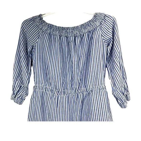 Rag & Bone Drew Off Shoulder Mini Dress Tunic MED Blue Stripe Cotton - Picture 7 of 13